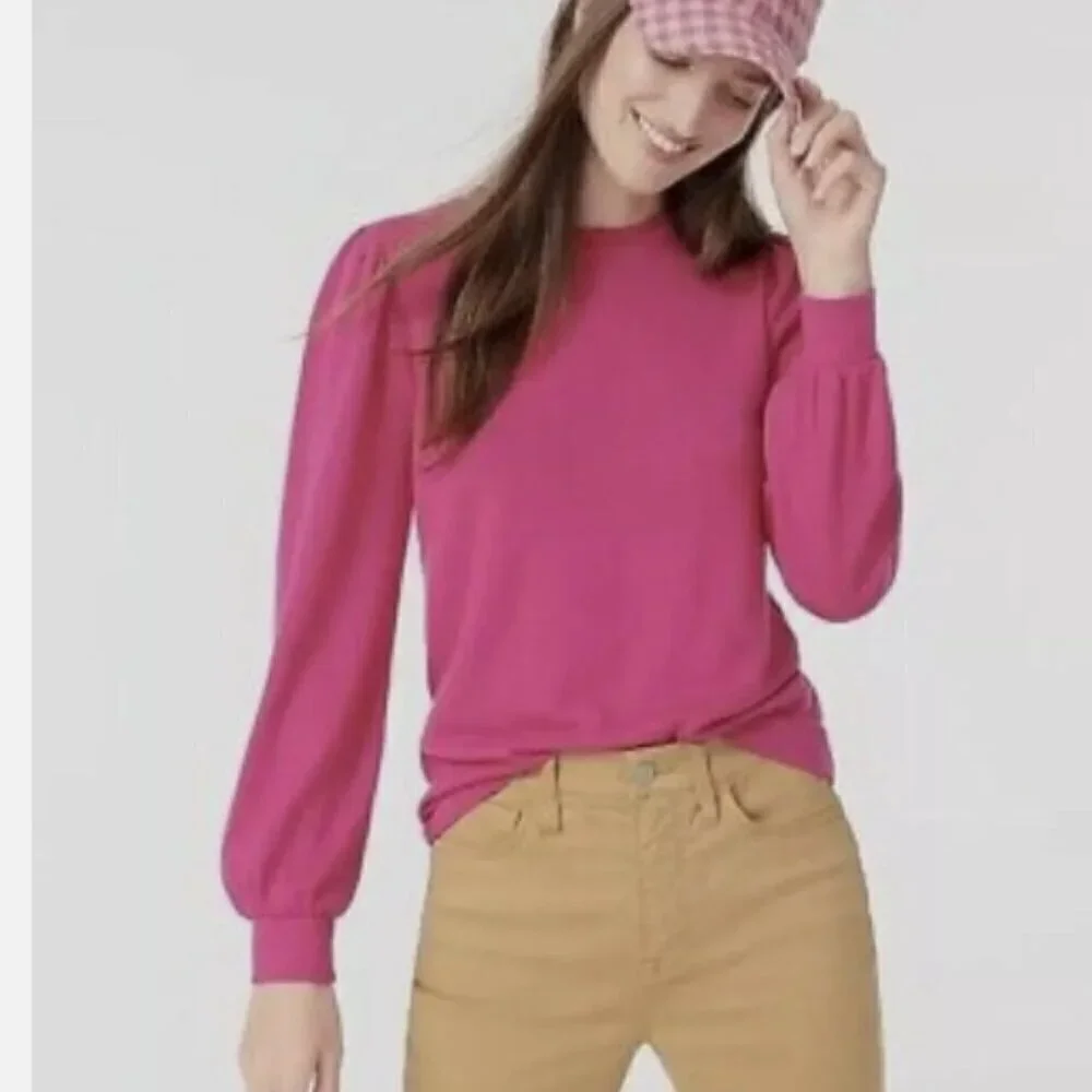 J. Crew Pink Supercozy Puff-Sleeve Pullover Long Sleeve Size M